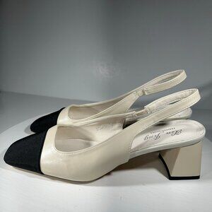 NEW Womens High Heels Fashion Shoes Size 6.5 EU 37 Beige Black Toe Slip Xin Jing